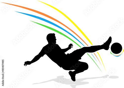Silhouette of soccer player with abstract elements. Perfect for sports blogs, posters, or social media posts with dynamic visuals.