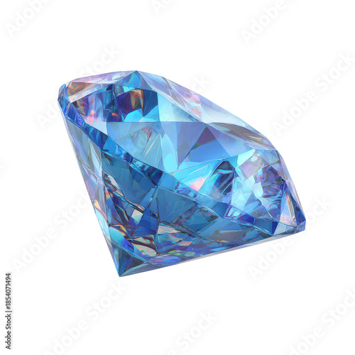 Blue crystal gemstone diamond shape isolated on transparent background