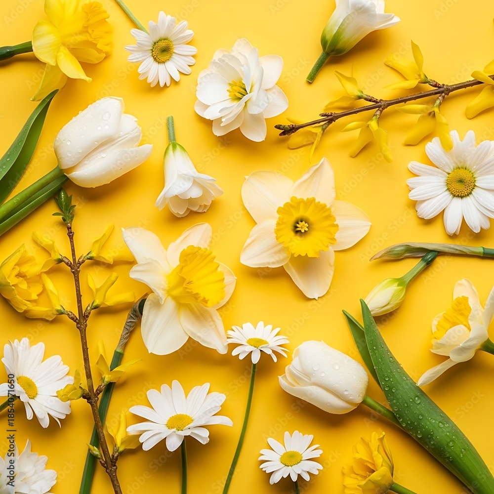 Fototapeta premium Spring Flowers on Yellow Background.