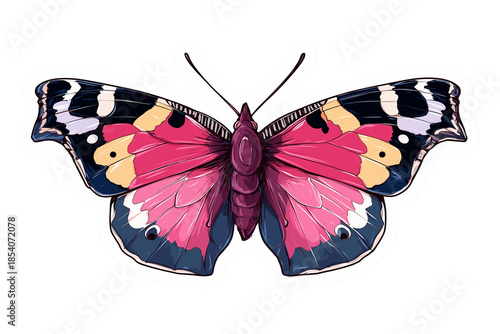 Pink and Black Butterfly Sticker Style Illustration with Bold Colors (PNG TR 10800×7200)