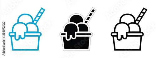 Ice cream in bowl outline icon. linear style sign for mobile concept and web design. Three ice cream scoops simple line vector icon. Symbol, logo illustration. Pixel perfect vector
