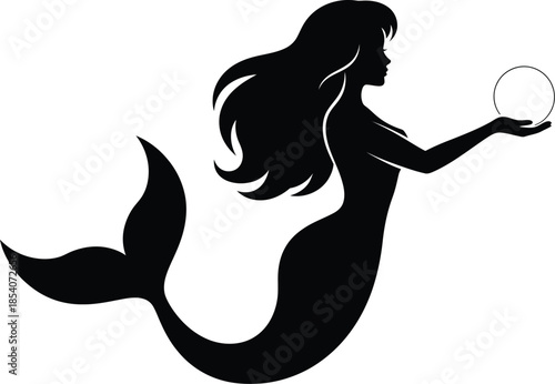 Silhouette of a mermaid holding a crystal ball