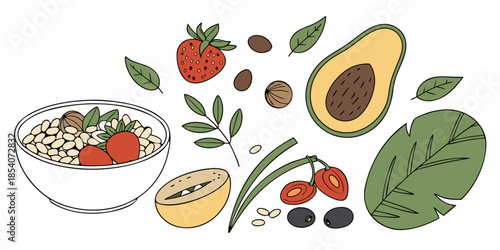 Healthy Vegan Food Ingredients  Flat Vector  White (1)