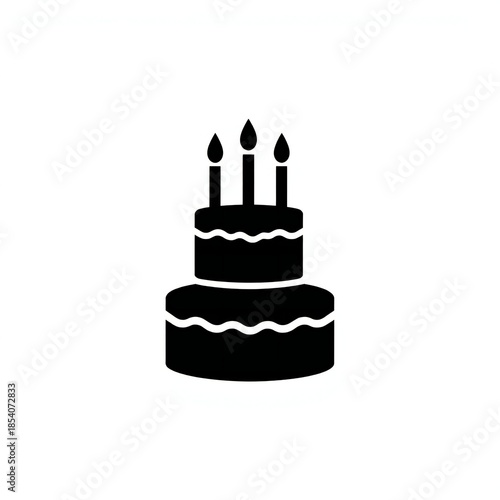 Simple black silhouette of a two tier birthday cake with candles