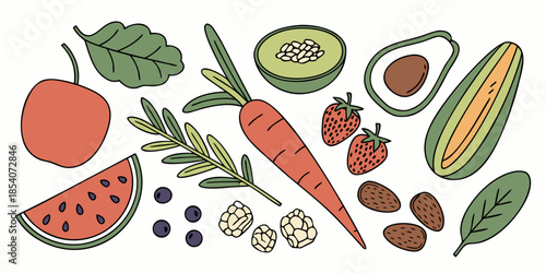 Healthy Vegan Food Ingredients  Flat Vector  White (3)