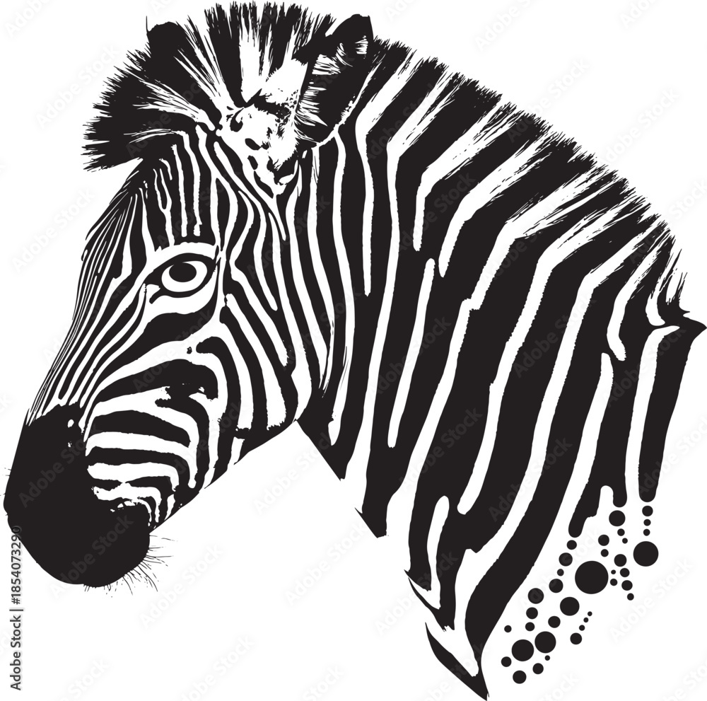 Fototapeta premium Zebra head illustration with striped pattern and mane
