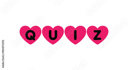Playful heart shaped letters spelling QUIZ on a clean white background a graphic element for interactive content or quizzes