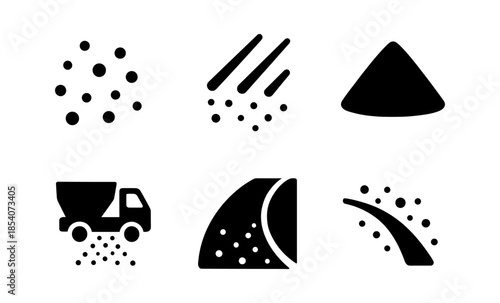 Collection of black icons representing granular materials and their distribution