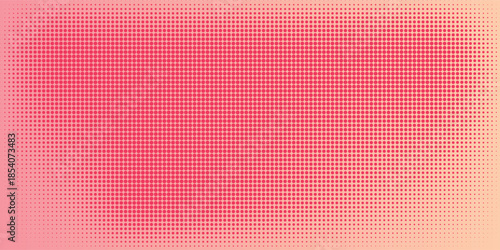 Pink orange red polka dots gradient halftone background. Pop art cartoon dot texture with comic graphic design, Horizontal abstract pattern wall. vector modern