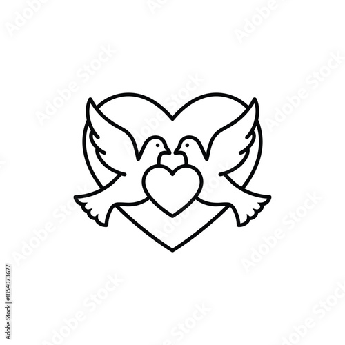 Doves with heart isolated on white background, Vector, illustration