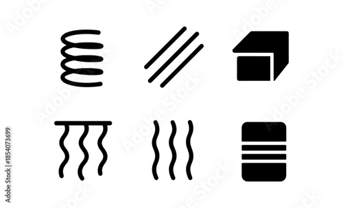 Set of six black icons representing different mattress types and materials