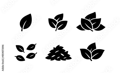 Collection of stylized leaf icons representing different quantities and arrangements