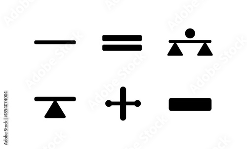 Mathematical symbols and balance scales on a white background