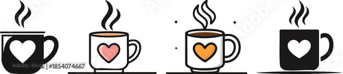 Coffee mug heart steam icon bold thick lines cute minimal drink symbol cafe love graphic