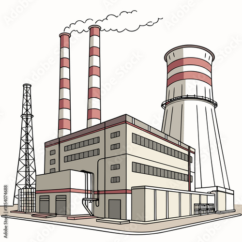 Industrial energy facility with multiple vertical smokestacks
