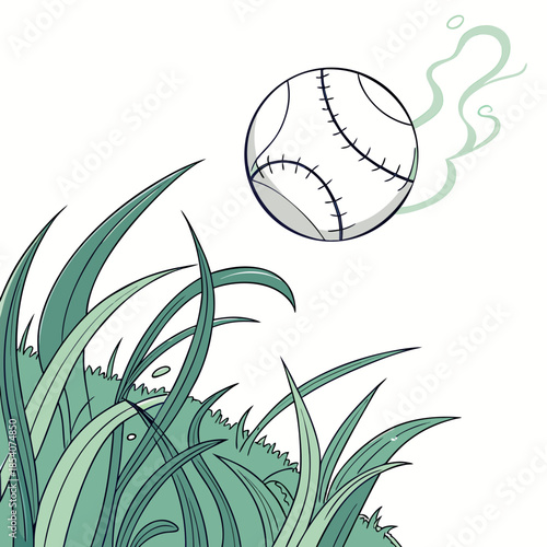 Glowing baseball hovering above green grass energy