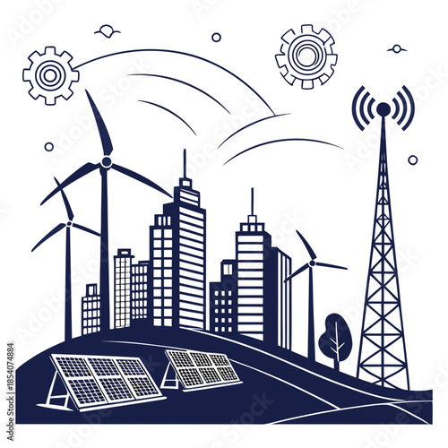 Smart city powered by renewable energy sources solar panels