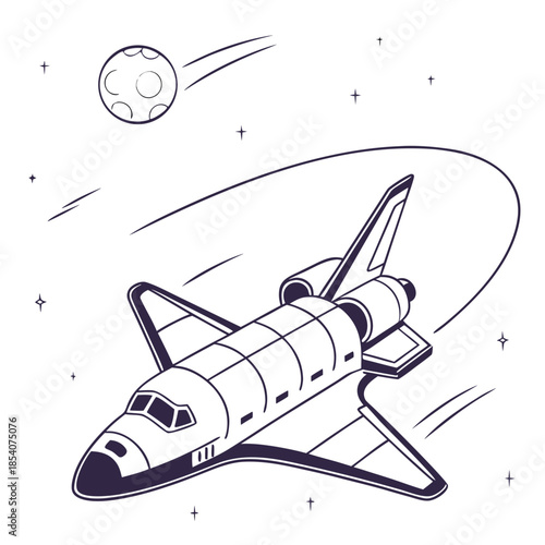 Space Shuttle Flying Towards Moon stars flight