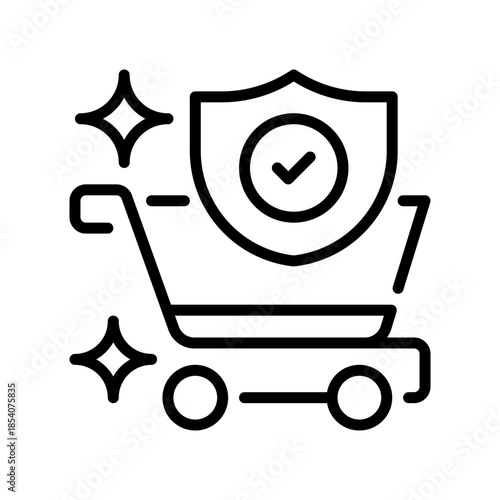 Secure Checkout Line Icon, Outline Symbol for Safe Payment, Encrypted Processing, Customer Protection, Verified Transaction, and Ecommerce Security. Vector Sign Icon.