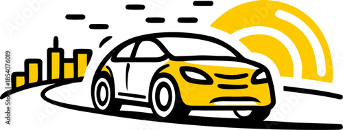 Autonomous Electric Vehicle Navigating Urban Sunsetscape