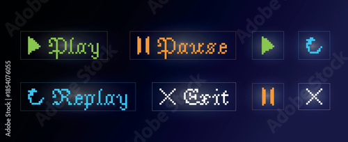 Vintage Pixel Art Game Interface Buttons – Old School Arcade GUI Control Panel