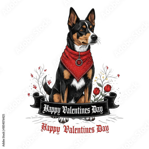 Dog wearing red bandana for valentine's day isolated on transparent background