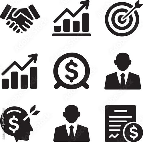 Business success, financial chart, corporate partnership, handshake deal, target goal, money investment, contract agreement, profit growth