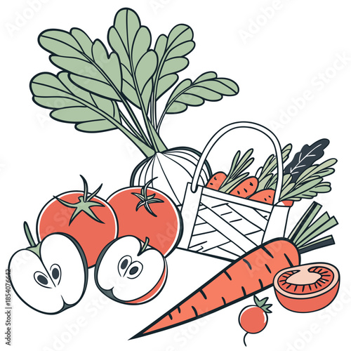 Fresh Farm Produce Still Life  Minimal Vector  Whi (1)