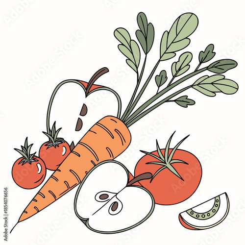 Fresh Farm Produce Still Life  Minimal Vector  Whi (3)