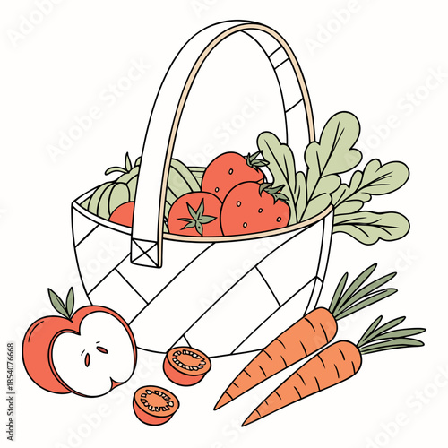 Fresh Farm Produce Still Life  Minimal Vector  Whi