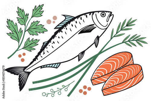 Fresh Fish Cooking Ingredients  Clean Vector  Isol (3)