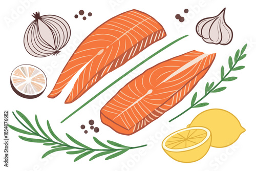 Fresh Fish Cooking Ingredients  Clean Vector  Isol