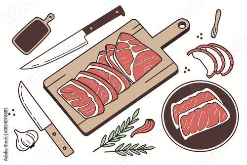 Raw Meat Food Prep Layout  Vector Illustration  Wh (2)