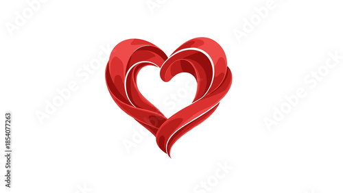 Red heart shape with ribbon design on white background  