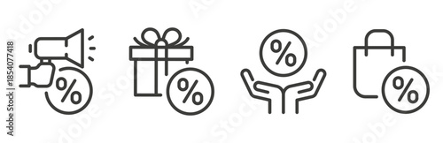 Set of offer icons. Advertising, sales, discounts icon line art.