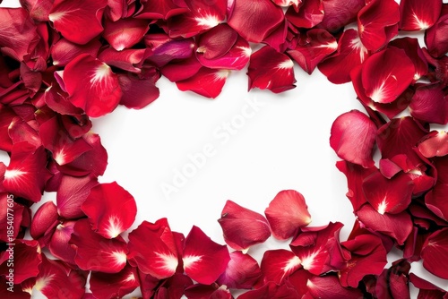 Elegant red rose petals frame on white Romantic border for love wedding on transparent background
