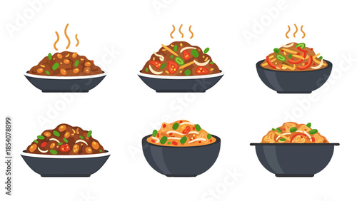 Variety of Hot Food Dishes Served in Bowls