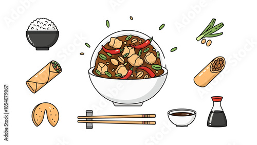 Asian Cuisine Collection Delicious Food Icons and Elements for Culinary Design