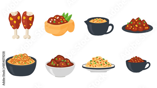 Assortment of Savory Dishes Featuring Meatballs and Fried Chicken Drumsticks