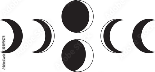 Moon Phases Vector Art – Minimalist Black and White Design – Lunar Icon Set – Digital Download for Posters, Wall Art, and Crafts