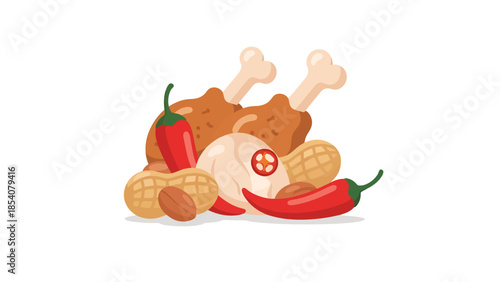 Asian Inspired Chicken Meal Ingredients with Chili and Peanuts