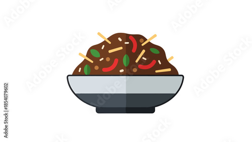 Flat Design Bowl of Stir Fried Rice with Vegetables and Spices