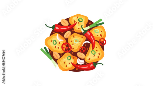 Spicy Tofu Dish with Chili Peppers and Peanuts Arrangement