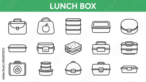 Minimalist Line Art Lunch Box and Food Container Icons Set
