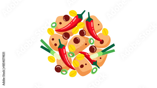 Spicy Food Arrangement Featuring Chili Peppers and Edible Ingredients