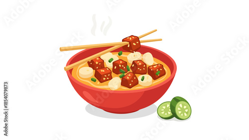 Savory Asian Noodle Soup Dish with Chopsticks and Lime Slices