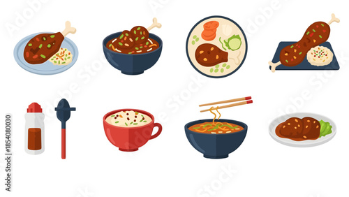 Assortment of Korean Food Dishes and Condiments Collection