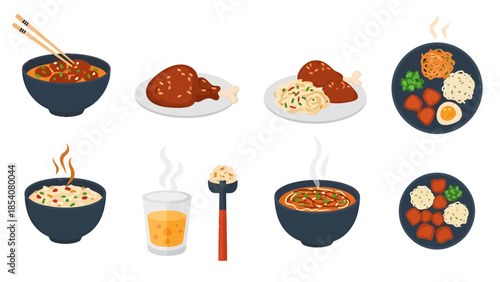 Collection of Asian Food Dishes and Beverages