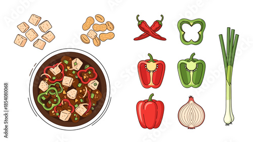 Tofu Stir Fry Ingredients and Dish Preparation Elements