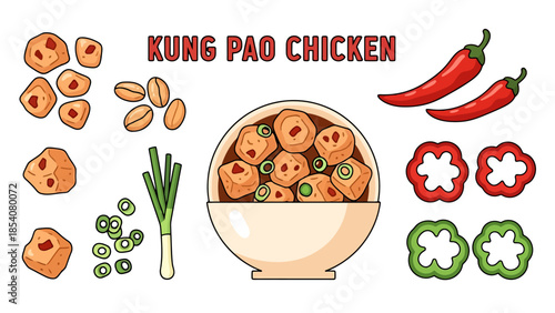 Kung Pao Chicken Ingredients and Dish Display